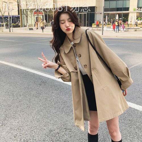 潮牌卡其色风衣外套女2026年春秋小个子中长款灯笼袖休闲韩系上衣