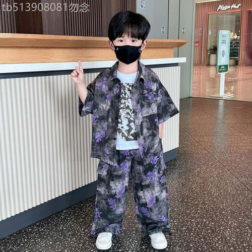 韩国洋气男童夏季衬衫套装2026新款儿童薄款短袖宝宝夏装两件套酷