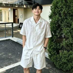 夏季轻薄透天然纯亚麻男士休闲套装气衬衫短裤亲肤居家外出两件套