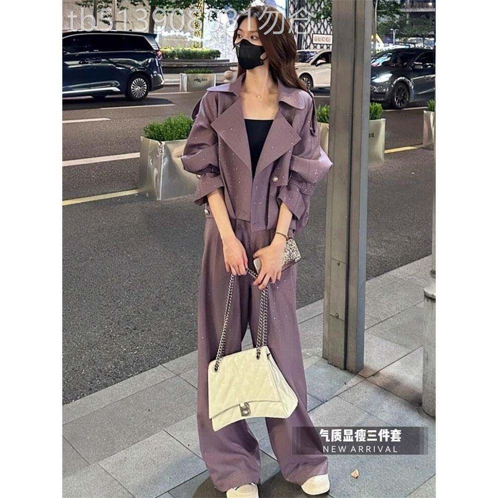 潮牌高级感时尚套装女2025秋季新款高端短款风衣外套阔腿裤三件套