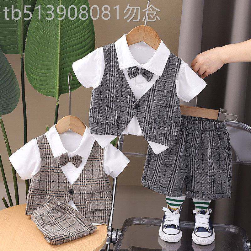 韩国洋派男童夏季短袖周岁抓周生日宴会小西装礼服一岁宝宝套装酷