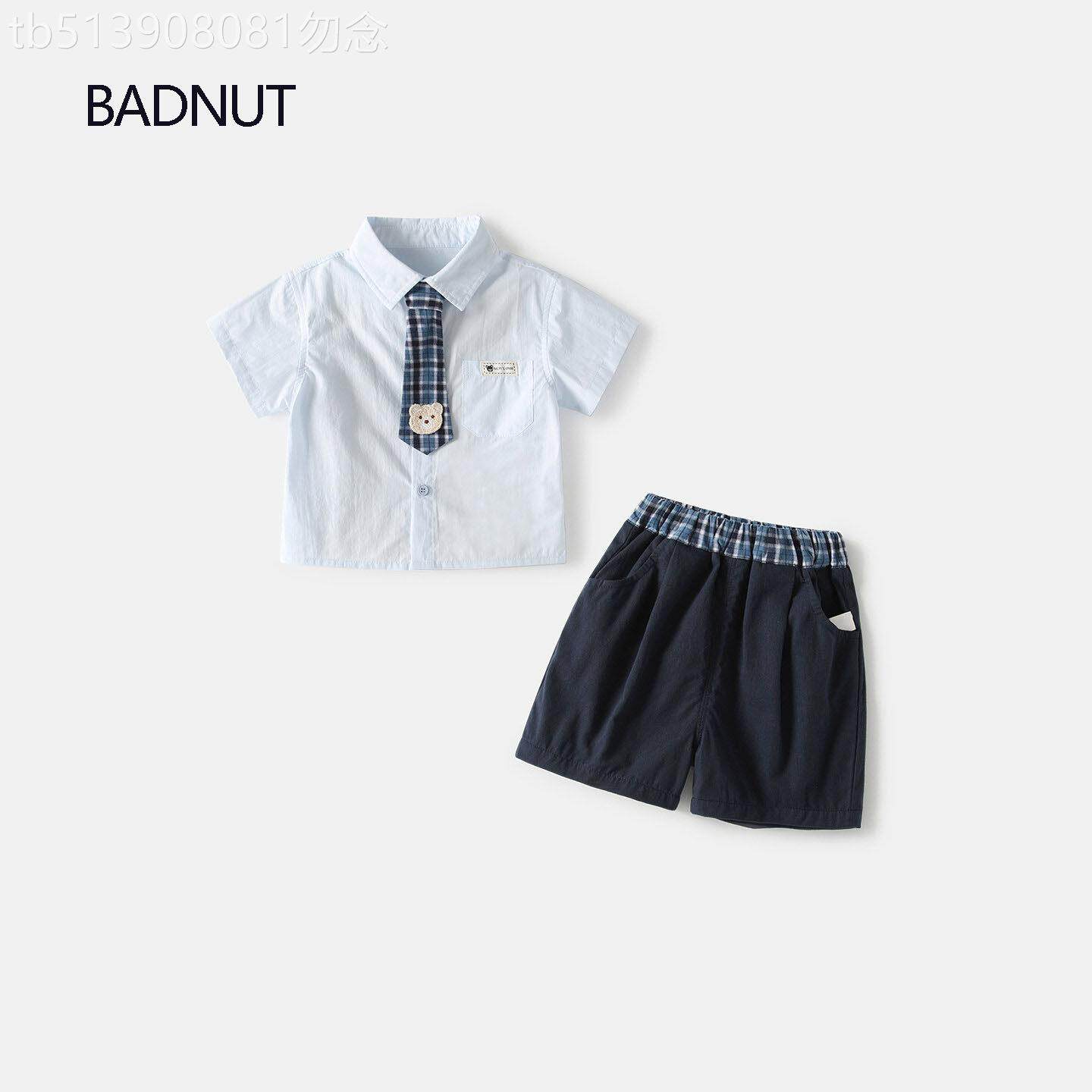 法国BADNUT男童学院风套装2026新款夏装婴儿衣服衬衫短裤两件套潮