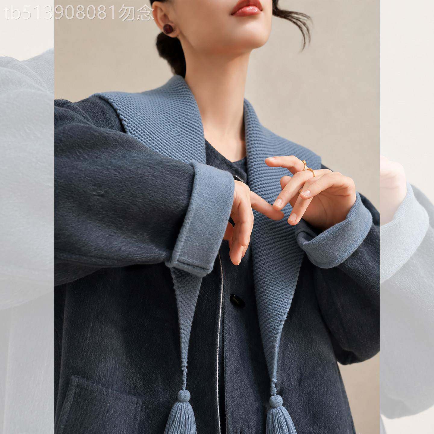 灰色披肩双面羊毛大衣女2026冬新款小个子宽松中长款通勤毛呢外套