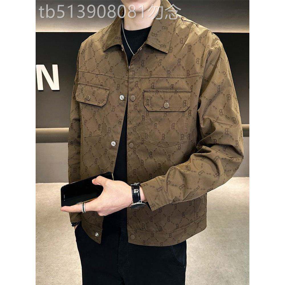 MK夹克外套男2025新款春秋季高端休闲麂皮绒印花翻领男士上衣服潮