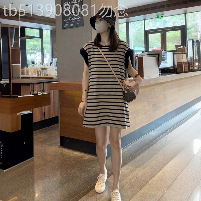 韩版时尚气质短款条纹T恤连衣裙女夏装设计感慵懒风宽松显瘦短裙