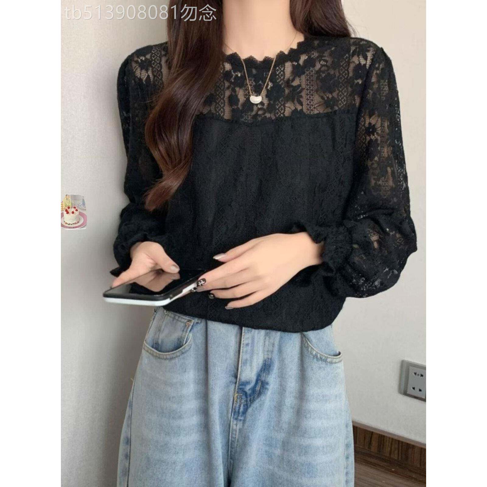 大码女装别致蕾丝长袖打底衫春秋2025新款洋气显瘦胖妹妹百搭上衣