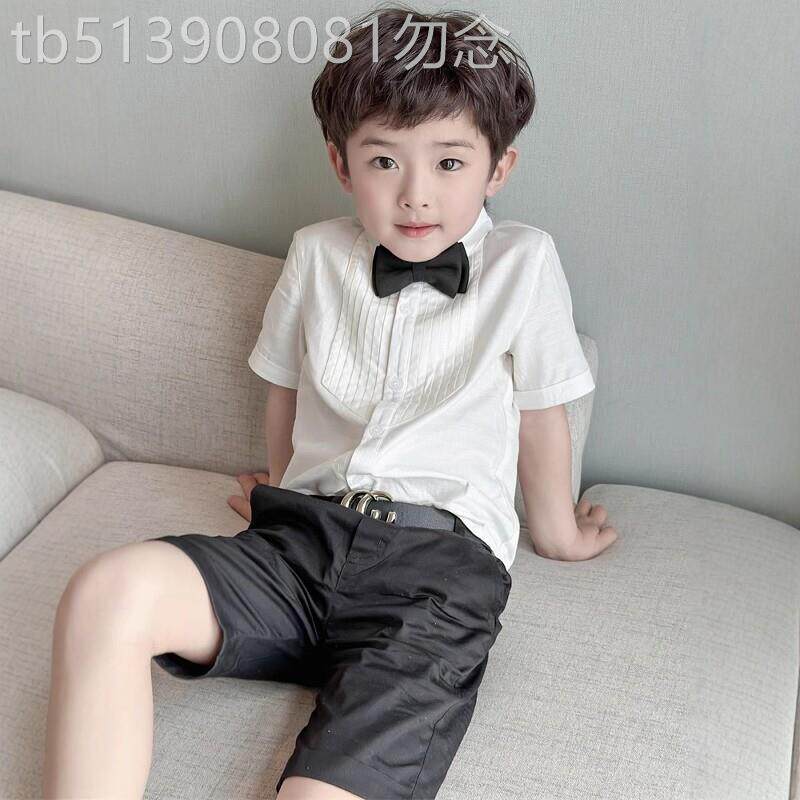 韩国Uamtor白色衬衫男童夏季新款大童花童礼服六一钢琴表演服衬衫