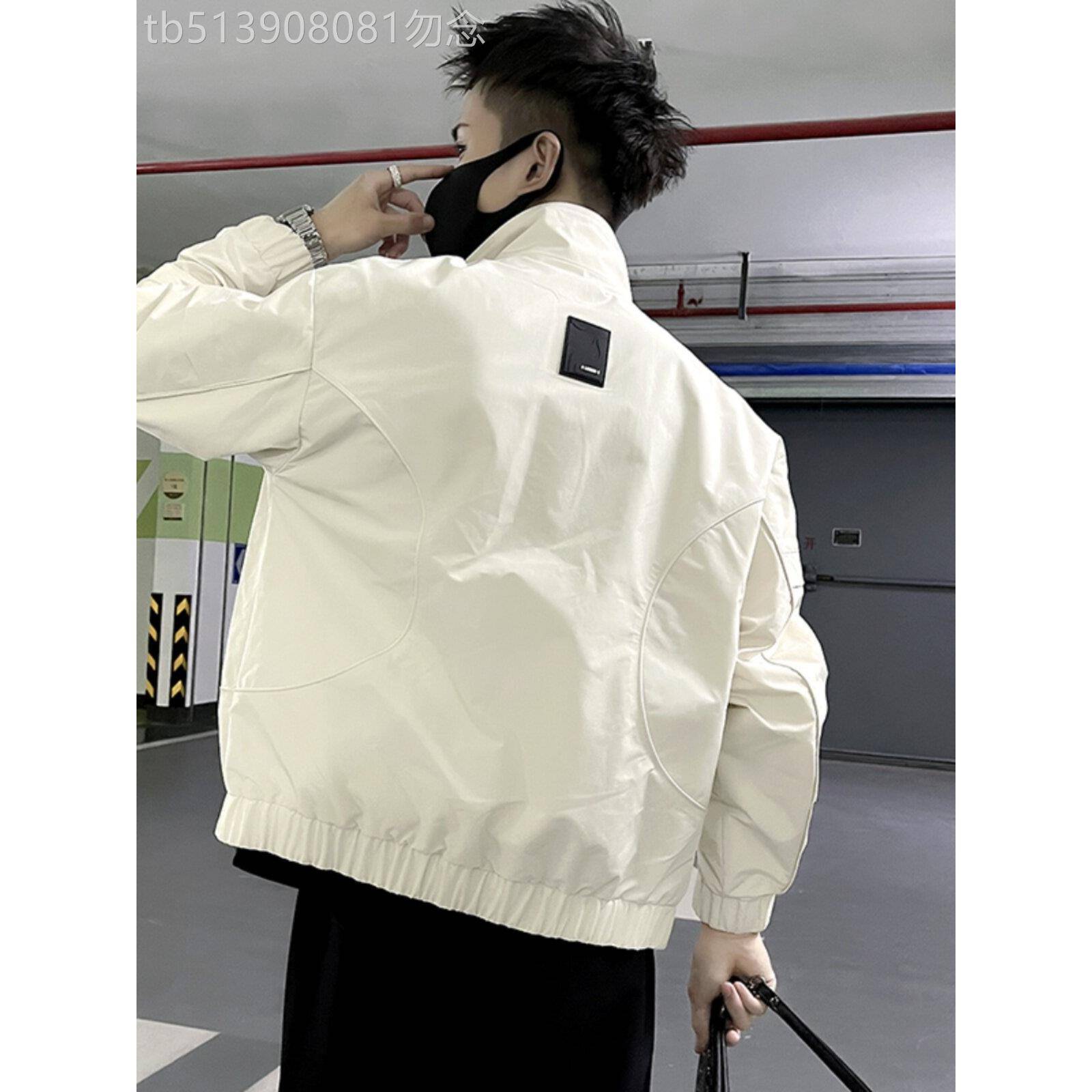 香港春秋季男士休闲立领外套白色夹克2025新款男装上衣时尚褂子潮
