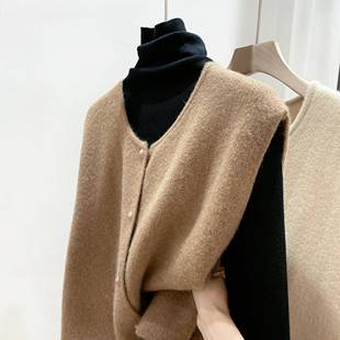 覆古圆领无袖针织背心女子春秋季上衣夹克宽松的韩国多功能瘦身看