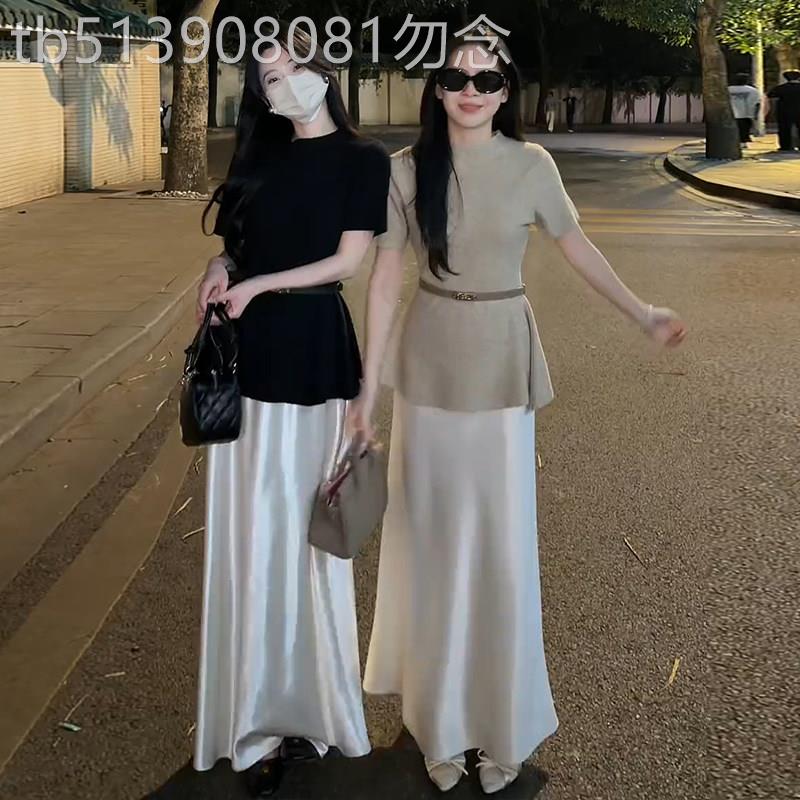 香港代购时尚套装裙女夏季新款显瘦收腰短袖上衣半身裙气质两件套