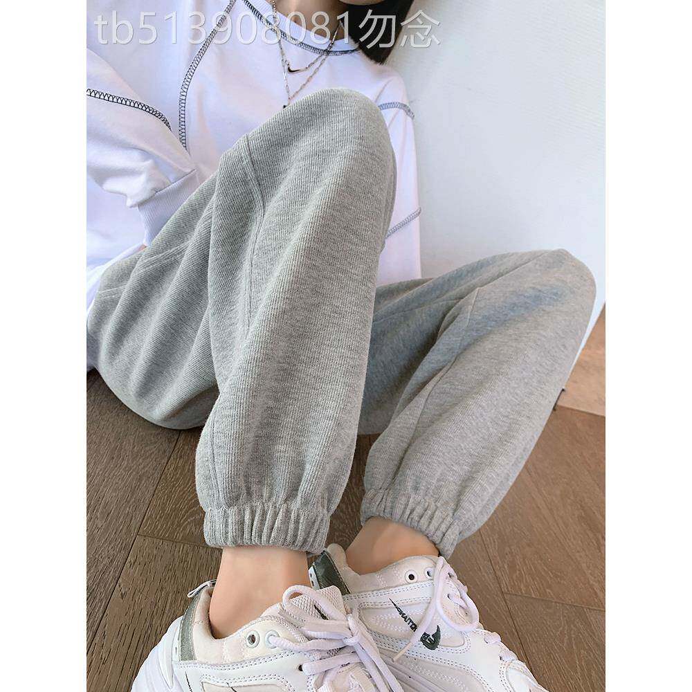 灰色运动裤女2026春秋冬新款加绒宽松小个子束脚高腰休闲哈伦卫裤
