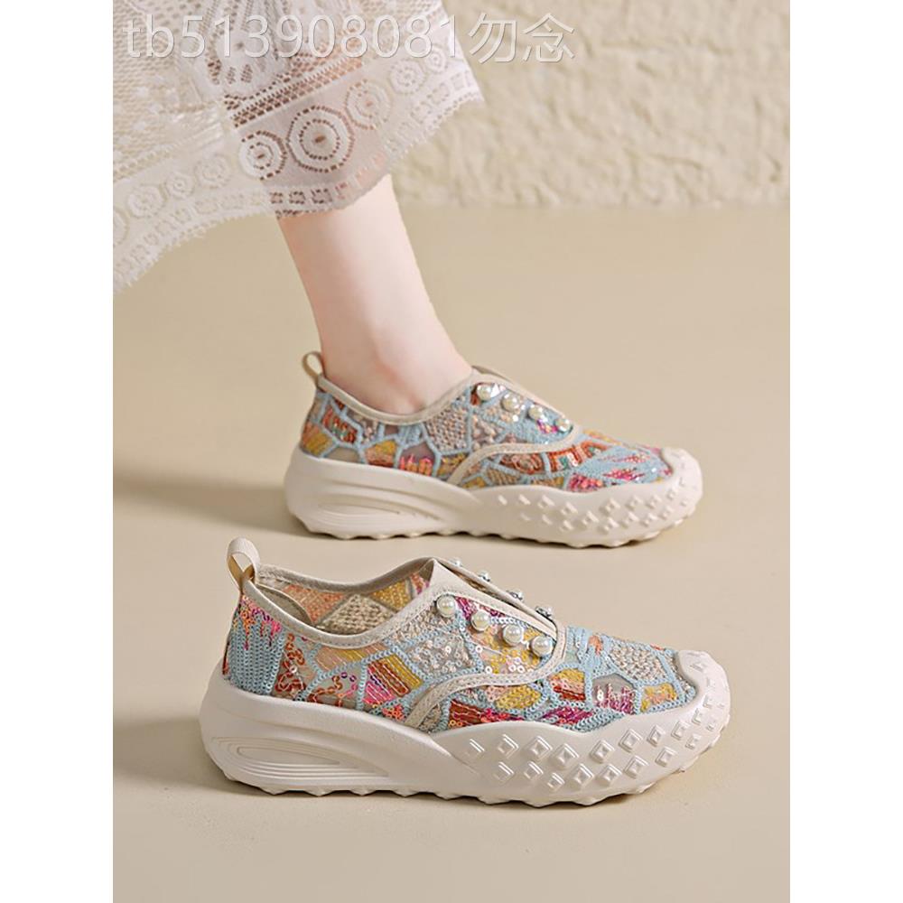 采购产品滑上厚底透气布鞋的妇女,夏天新的网状鞋与裙子,软底渔