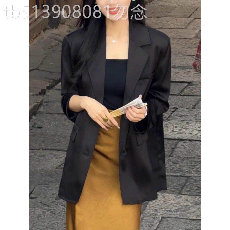 黑色缎面西装外套女款2026春季新款轻奢高级感休闲宽松小西服上衣