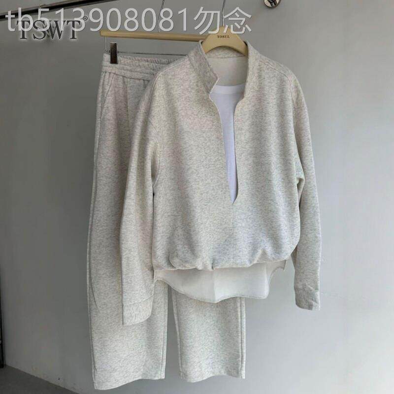 高端户外休闲运动套装男士春秋新款宽松纯色假两件卫衣卫裤两件套