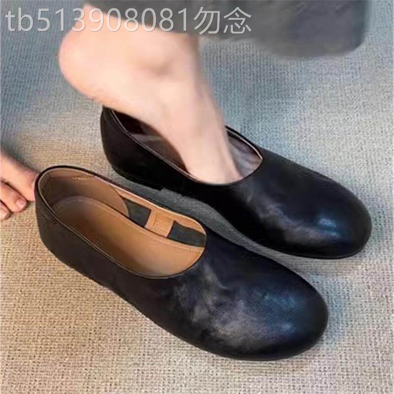 轻奢复古真皮圆头浅口单鞋女2026年新款软底百搭羊皮奶奶鞋平底鞋