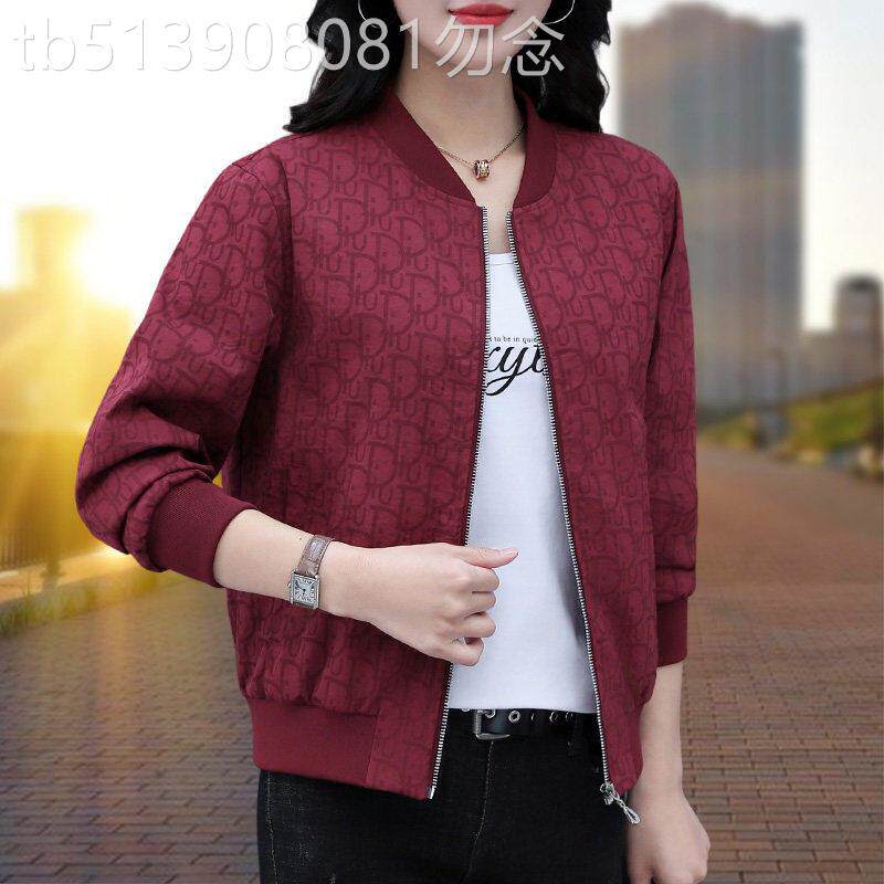 韩国短款外套女春秋新款中年妈妈百搭减龄花色夹克休闲棒球服上衣