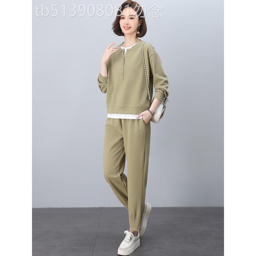 潮牌休闲运动套装女2025春秋超火穿搭韩系减龄妈妈两件搭配一整套
