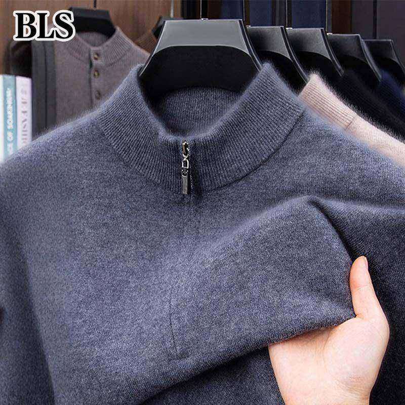 高端半高领羊毛衫男款冬季2025新款加厚保暖中年爸爸装针织打底衫