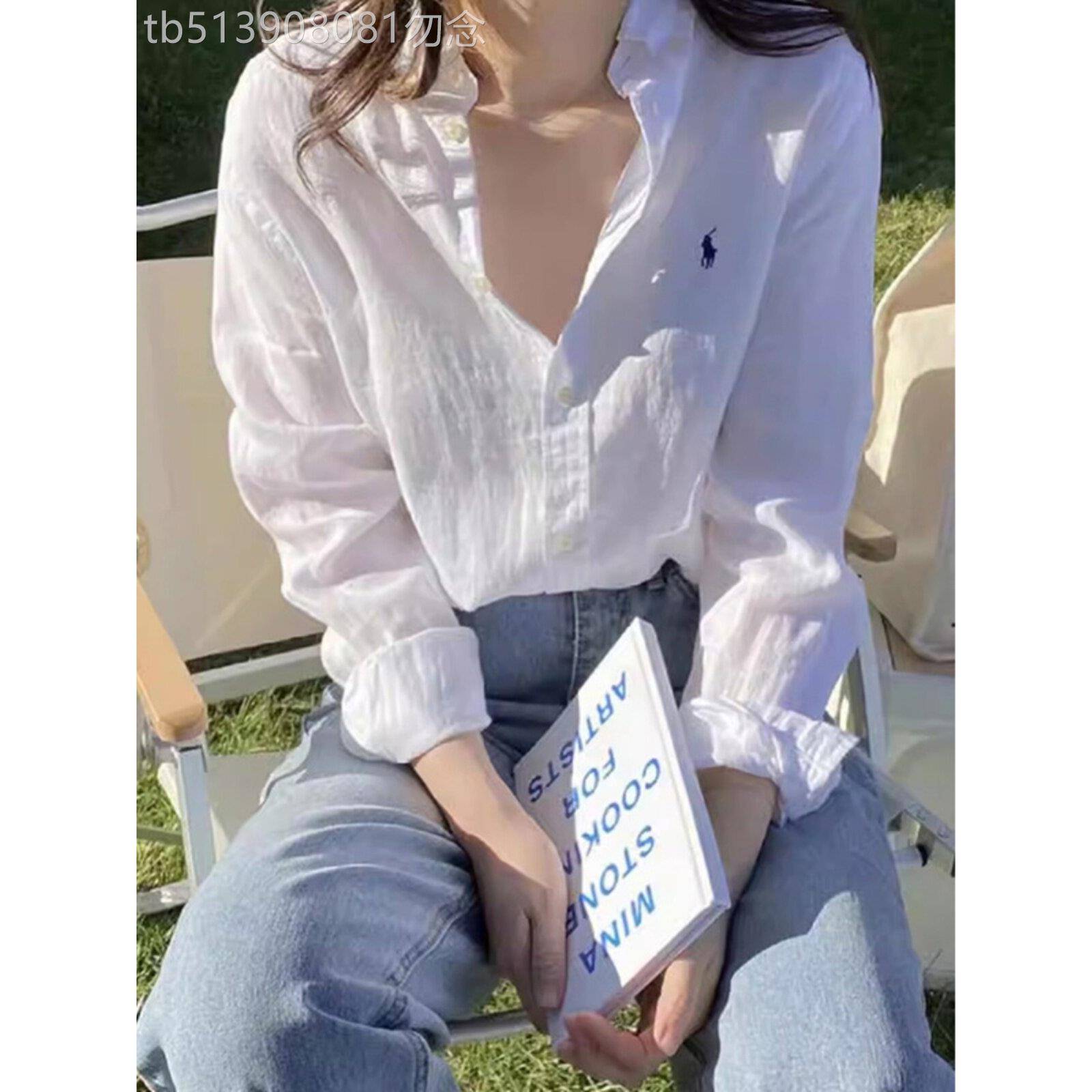 白色棉麻衬衫女春夏外穿设计感小众洋气宽松显瘦休闲长袖亚麻上衣