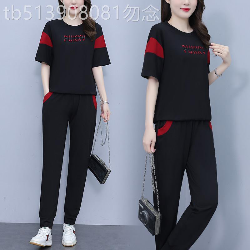 韩国夏季大尺码休闲运动服女套装新款洋派妈妈减龄显瘦巨好看两件