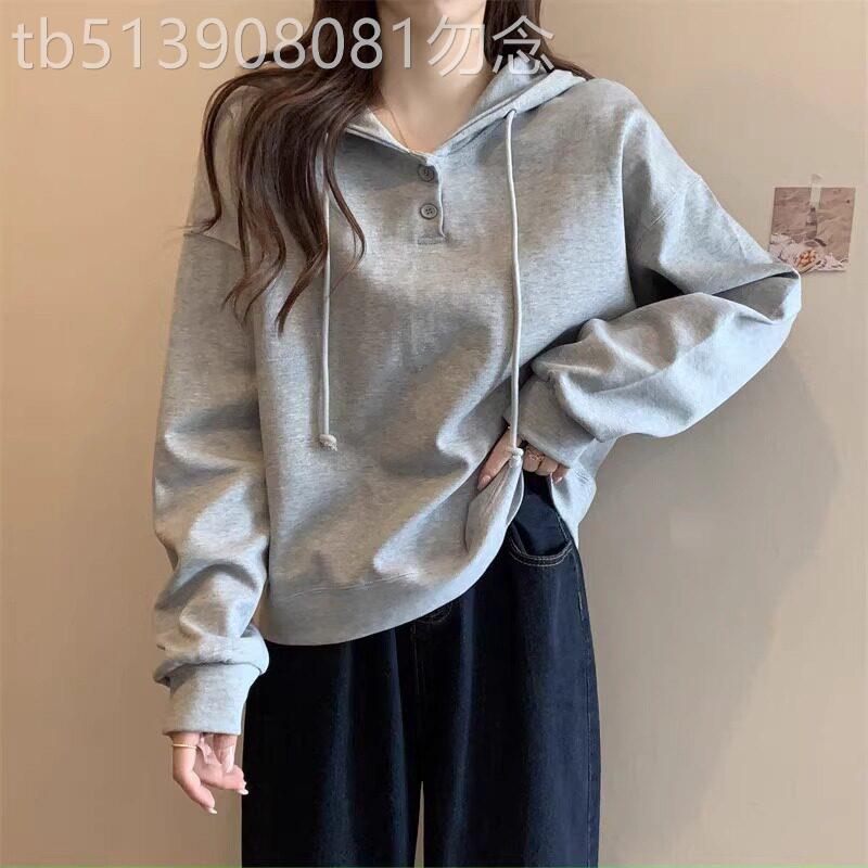 灰色厚棉T女春秋2026新款爆款韩版宽松短款小个子休闲长袖上衣外