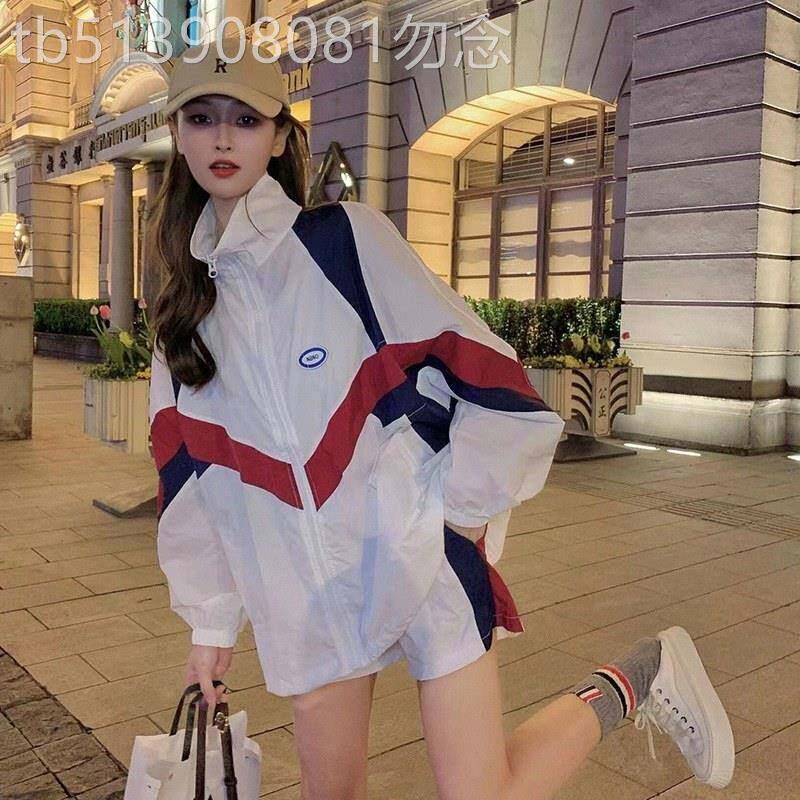 休闲运动套装女夏季2026欧货小个子时尚防晒衣拼色外套短裤两件套