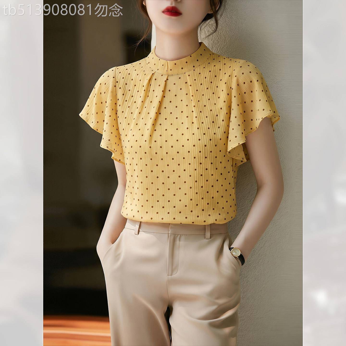 洋派高级感波点立领衬衫女夏季2026年新款短袖小个子小衫上衣显瘦