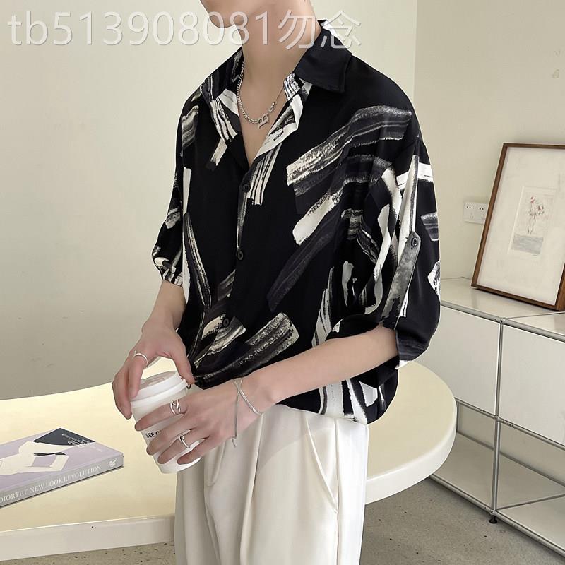 短袖衬衫男士夏季韩版潮牌高级感痞帅衬衣英伦雅痞冰丝垂感上衣服