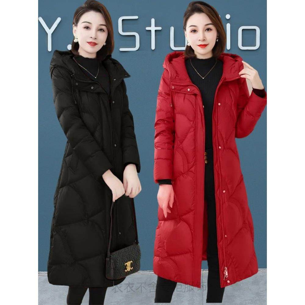 冬季爆款修身长款白鸭绒羽绒服女2025年新款过膝女装轻薄连帽外套