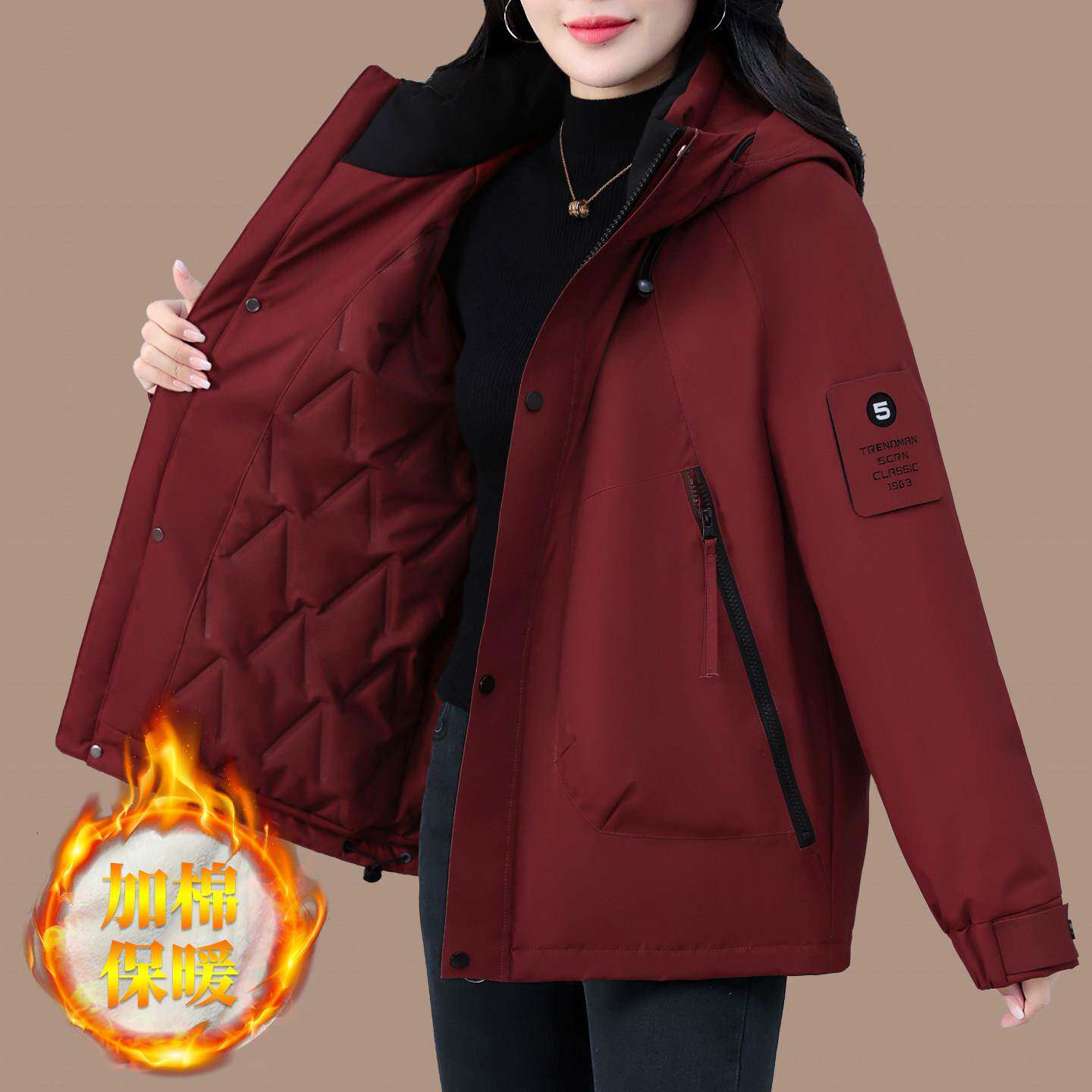 连帽派克服棉衣女宽松三防冲锋衣加厚保暖棉袄大码200斤工装外套