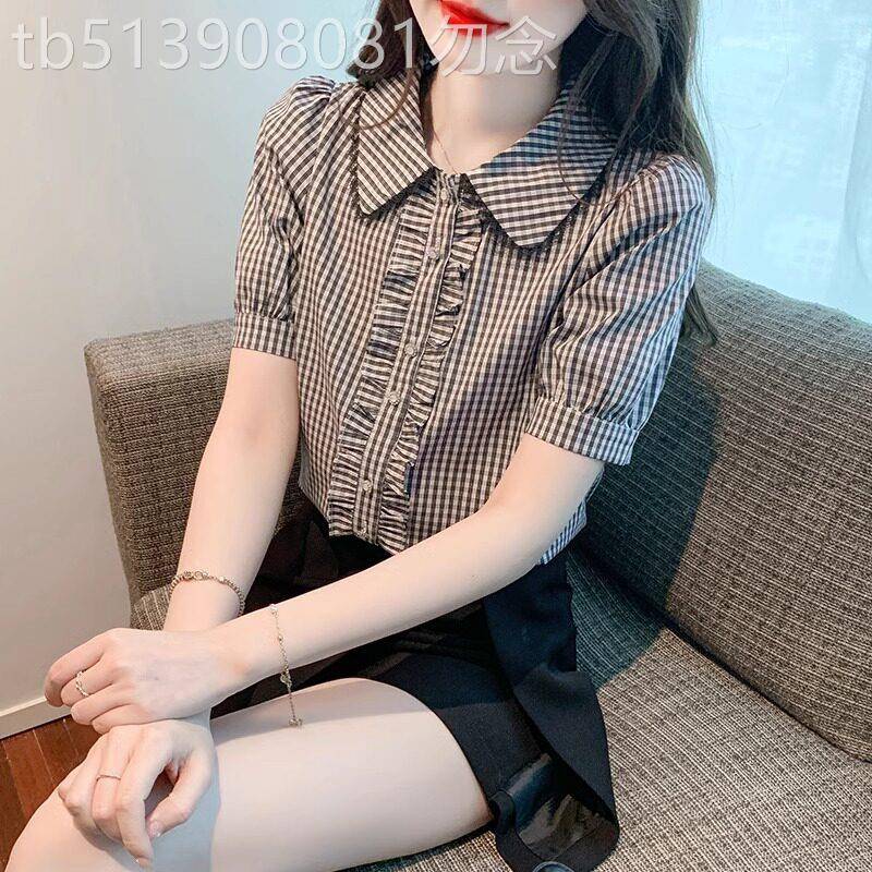 2025新款格子娃娃领雪纺上衣 减龄休闲风轻奢感女装衬衫