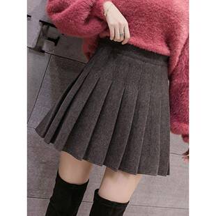 毛呢百褶裙女春秋2025新款高腰显瘦a字短裙小个子黑色半身裙子女