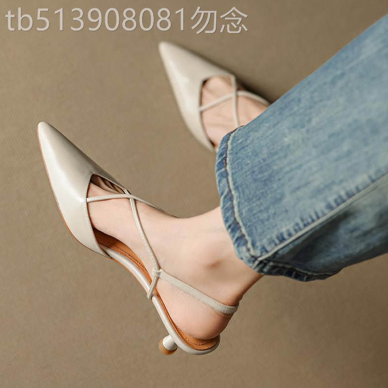 法式气质尖头细跟凉鞋女2026年夏季新款交叉绑带中跟后空高跟单鞋