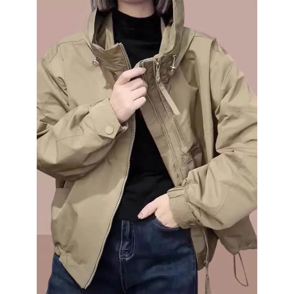 冲锋衣外套女秋冬季2025新款夹棉宽松大码小个子休闲连帽夹克开衫