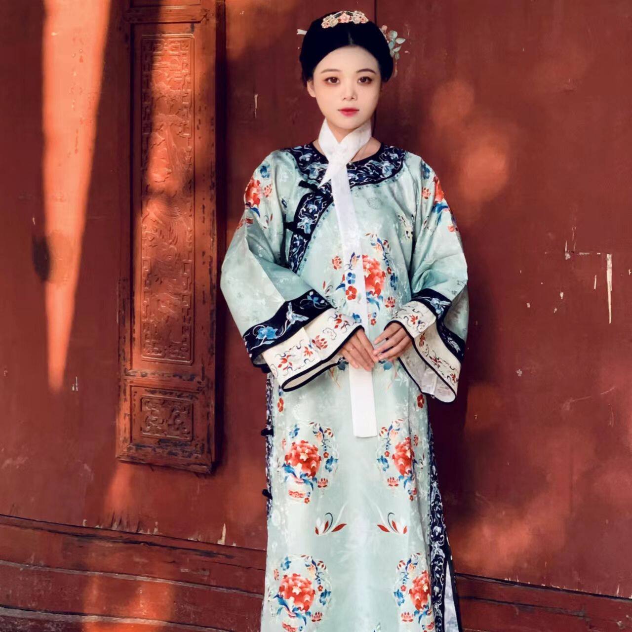 绝美贵妃清代女装清朝氅衣旗装重工印花中国宫廷汉服格格装民族古