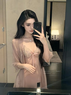 缠绵之夜性感纯欲睡衣女2025新款 蕾丝高级感网纱吊带睡裙睡袍套装