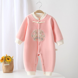 加绒婴儿新生儿宝宝双面绒衣服连体衣春秋冬加厚外出中式 国风a类