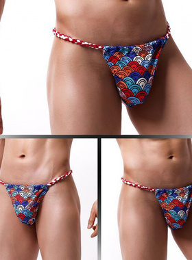 免手绑日式六尺裤丁字裤男士内裤性感低腰T裤日系印花潮相扑裤衩