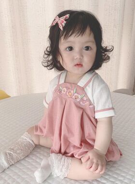 婴幼儿短袖连体衣服夏季新品宝宝中国风薄款哈衣汉服绣花满月爬服