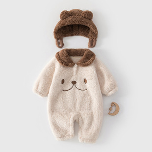 可爱小熊 加厚爬服保暖加绒秋冬连体衣小童外出哈衣服 冬装