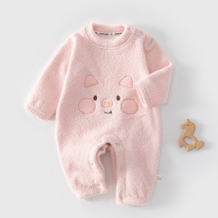 超萌可爱 半边绒加绒保暖小童衣服哈衣外出家居加厚爬服 一款