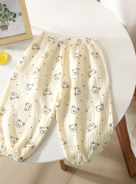 2026儿童韩版女童纯棉卡通纱布男童a类夏灯笼裤透气束脚七分裤