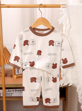 2026儿童睡衣全棉夏季家居服纯棉a类男女童睡衣宝宝空调服七分裤