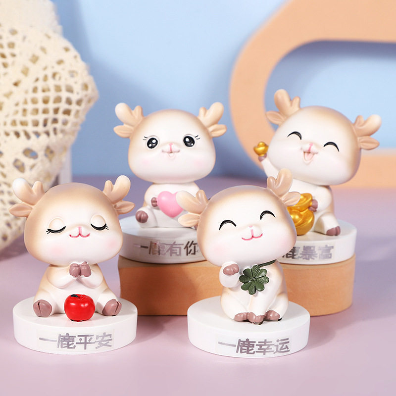 创意萌鹿车载摆件卡通桌面小装饰品 小鹿可爱摆件男女生小礼品