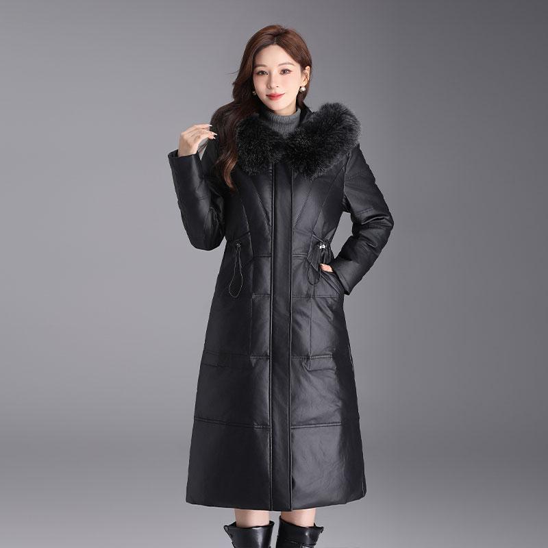 鹅绒长款过膝绵羊皮羽绒服