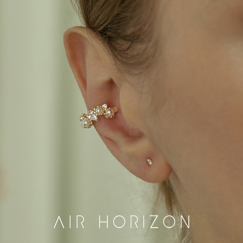 AIR-HORIZON耳夹错落感设计珍珠图片