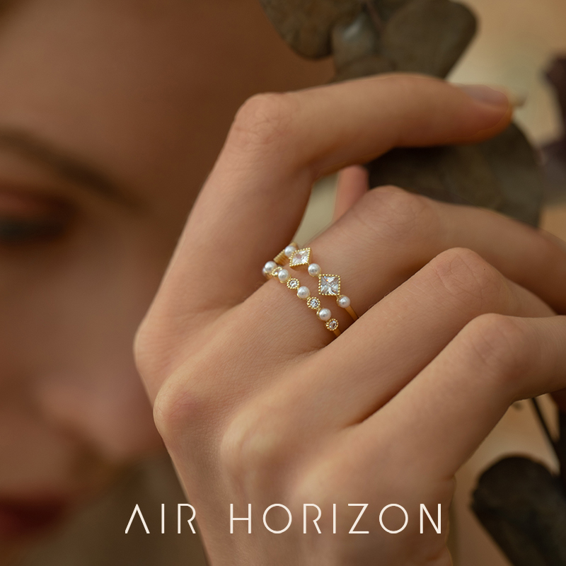AIR-HORIZON双层轻奢开口戒指仿珍珠女高级感网红食指戒新款饰品