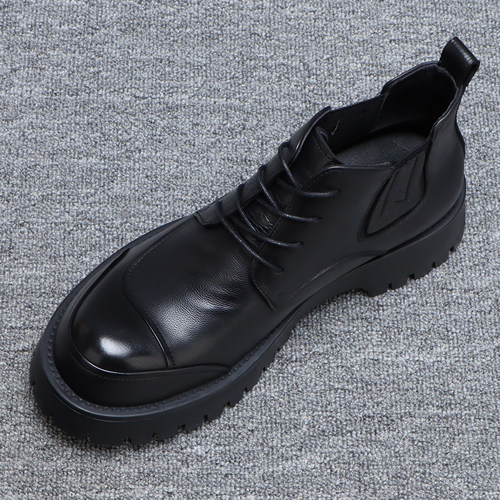 牛皮系带高帮皮鞋增高厚底马丁靴