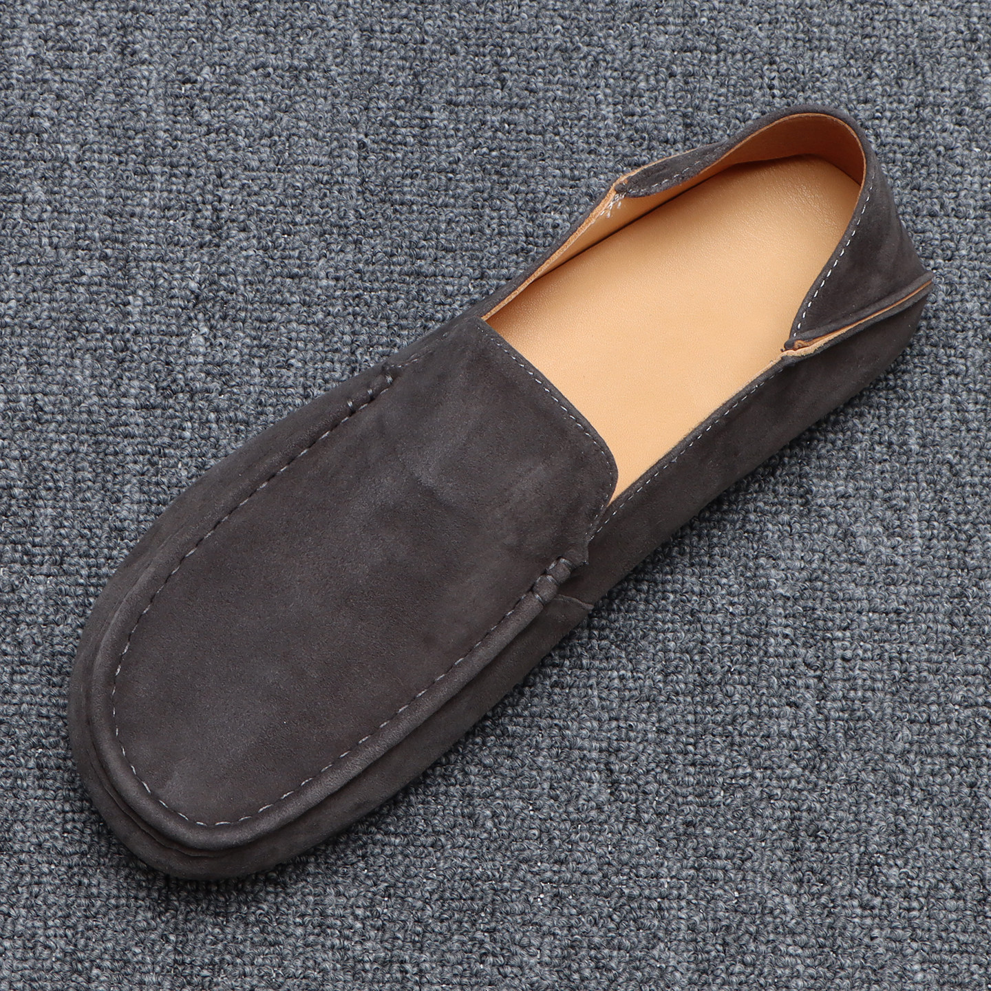 一脚蹬反绒牛皮豆豆鞋男轻便软底高级感英伦风休闲皮鞋透气勃肯鞋