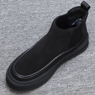 切尔西靴男款2025冬季加绒保暖高帮皮鞋男轻便防滑厚底翻毛皮男鞋
